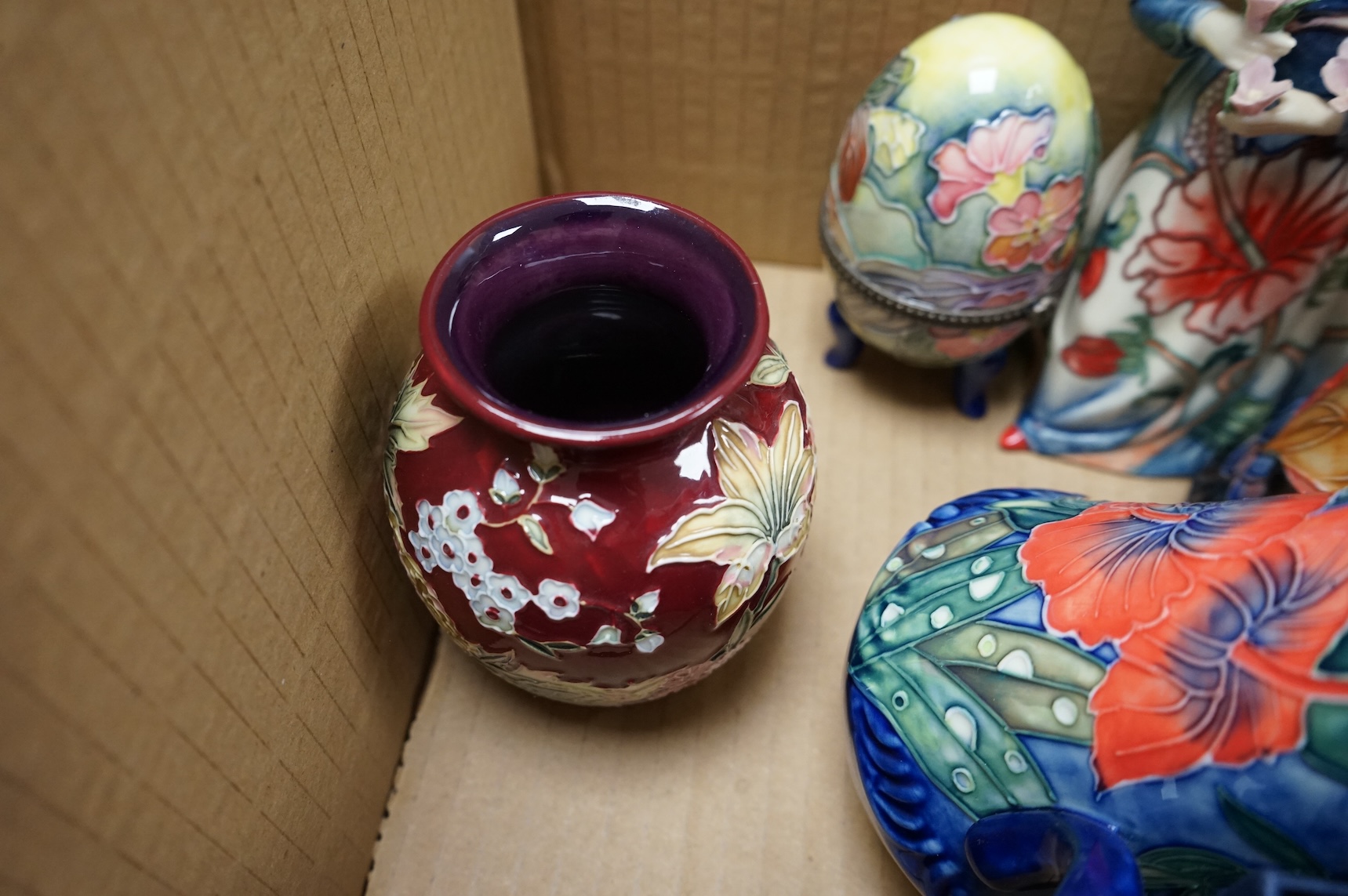 A collection of mostly boxed tube line, ‘Old Tupton’ Ware, vases, boxes, figurines and jugs etc, tallest item 21cm high